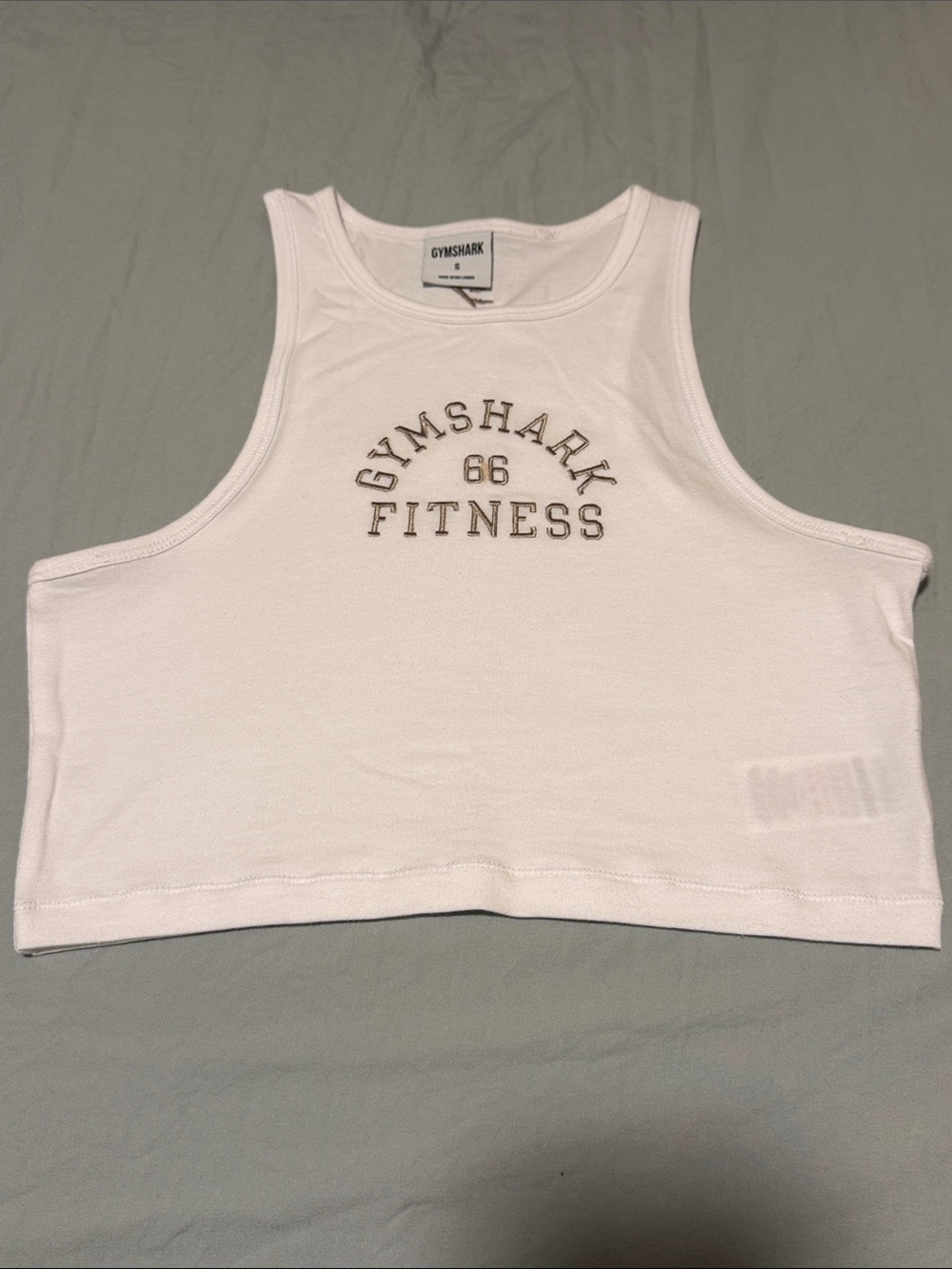 Gymshark White Cropped Athletic Tank with Logo